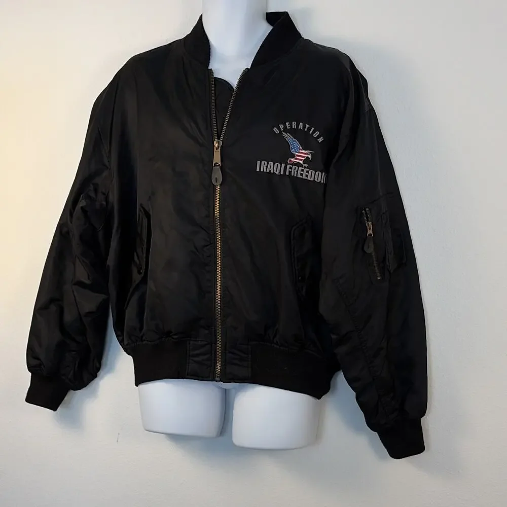 Nordic Army Suppliers Ltd. Men's Black Bomber Jacket Embroidered Size L